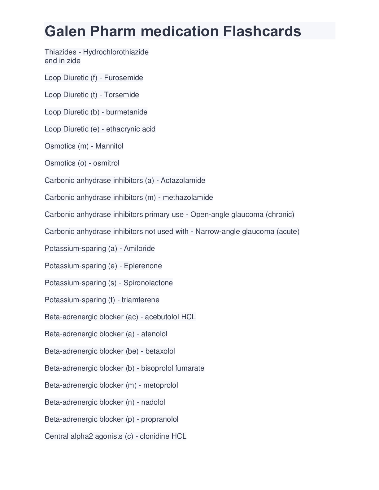 Preview image for Galen Pharm medication Flashcards